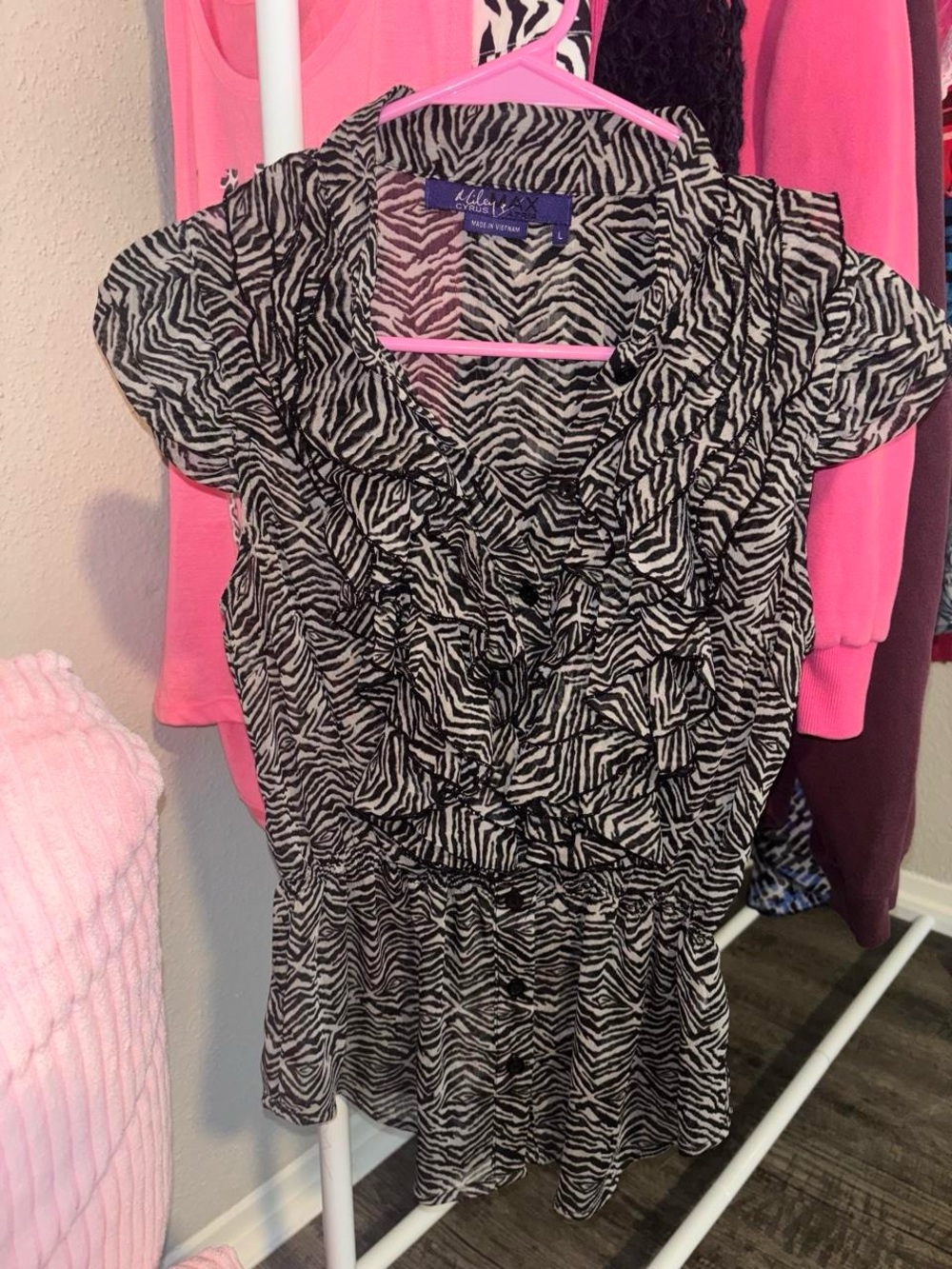 Miley Cyrus Zebra Print Ruffle Blouse